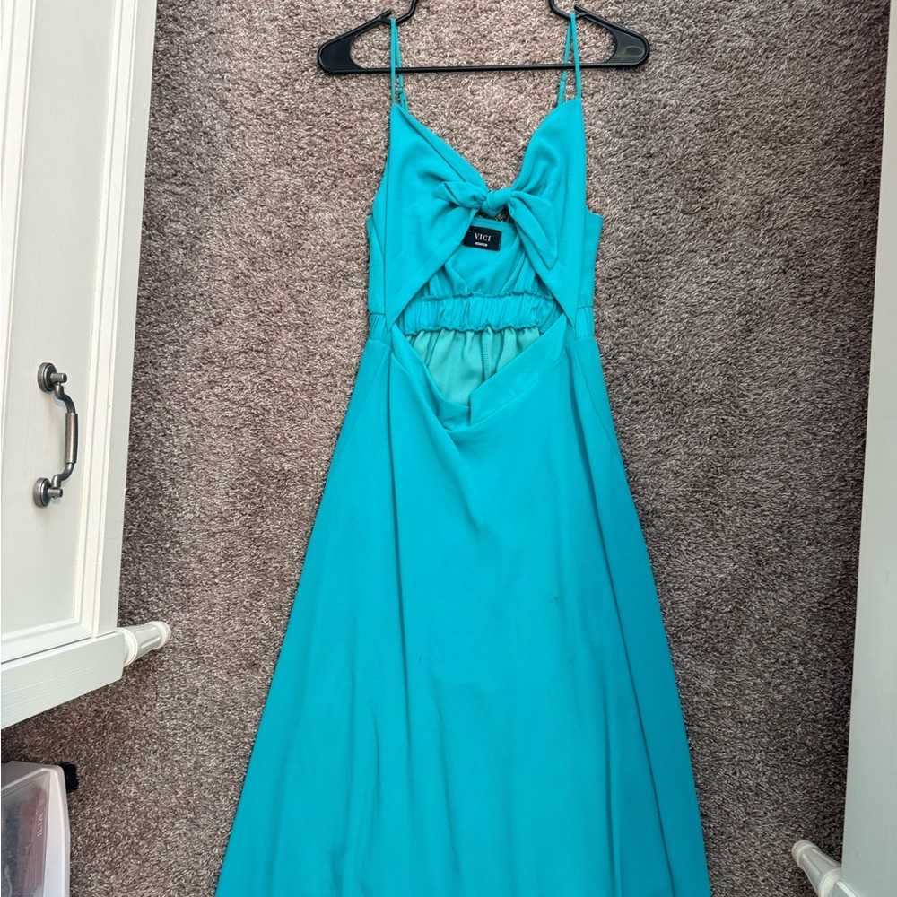 Vici Turquoise Bow Accent Maxi Dress